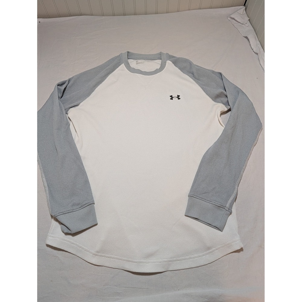 Under Armour Mens Waffle Knit Raglan Long Sleeve Shirt White Grey 1302355 Large